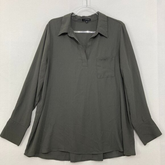 Pleione size XL Gray Collar Pleated Back Soft Flowy Popover Blouse Office Preppy - Picture 1 of 11